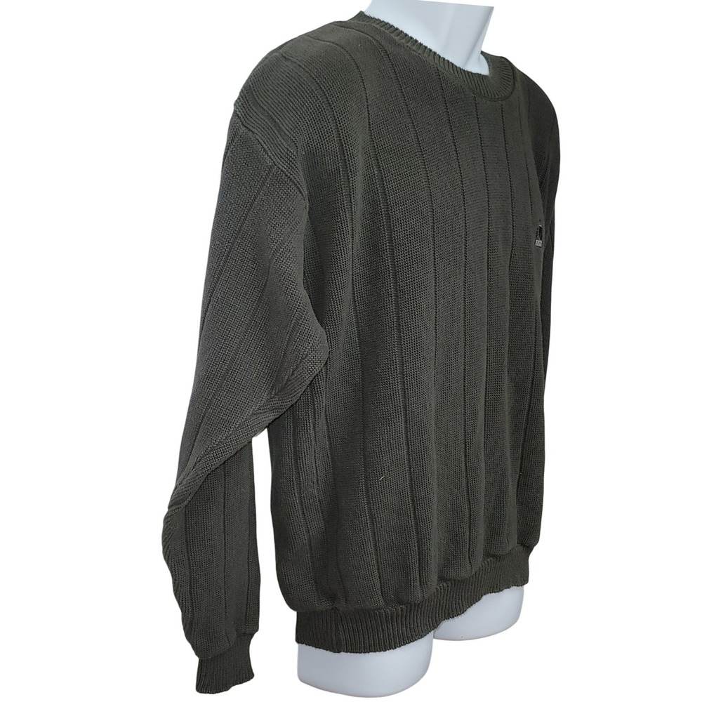 Vintage IZOD Men's Crewneck Moss Green Cotton Sweater M Preppy Academia Golf 90s - Picture 2 of 9